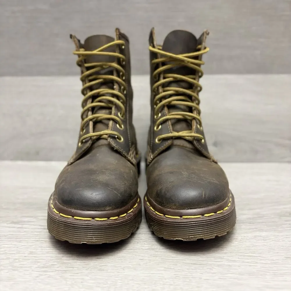 Dr Martens Boots Wildhorse Brown Leather Lace Up Lug Sole Boots Youth Size 3